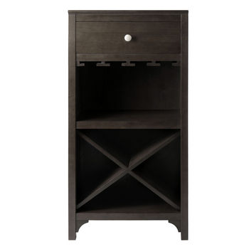 Winsome Wood WS-92745, Ancona Modular Wine Cabinet with One Drawer, Glass Rack, X Shelf, Dark Espresso, 19.09'' W x 12.6'' D x 37.52'' H