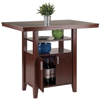 Winsome Wood Albany Collection High Table with Cabinet, Walnut Opened Prop View