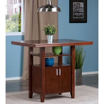 Winsome Wood Albany Collection High Table with Cabinet, Walnut