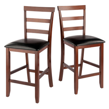 Winsome Wood Simone Collection 2-Piece Cushion Ladder-back Counter Stool Set, Black and Walnut Counter Stool Product View