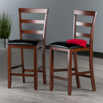Winsome Wood Simone Collection 2-Piece Cushion Ladder-back Counter Stool Set, Black and Walnut