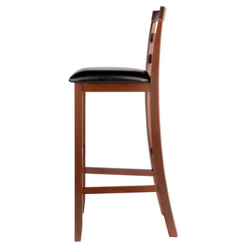 Winsome Wood Simone Collection 2-Piece Cushion Ladder-back Bar Stool Set, Black and Walnut Bar Stool Side View