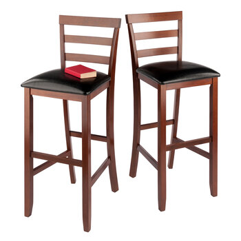 Winsome Wood Simone Collection 2-Piece Cushion Ladder-back Bar Stool Set, Black and Walnut Bar Stool Prop View