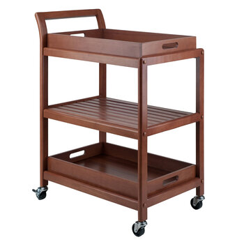 Winsome Wood Albert Collection 3-Tier Entertainment Cart, Walnut Removable Tray View