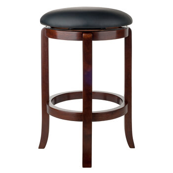 Winsome Wood Walcott Collection Cushion Swivel Seat Counter Stool, Black and Walnut Counter Stool Front View