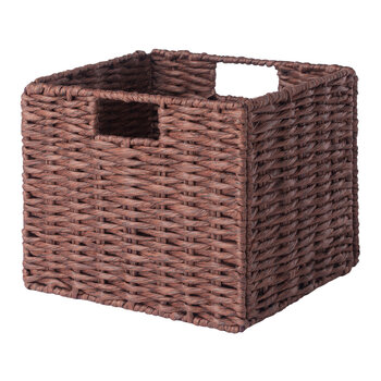 Winsome Wood Tessa Collection 2-Piece Foldable Woven Rope Basket Set, Walnut 2-Piece Basket Set Angle View