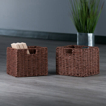 Winsome Wood Tessa Collection 2-Piece Foldable Woven Rope Basket Set, Walnut