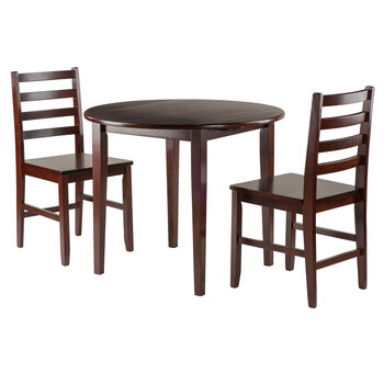 Winsome Wood Clayton Collection 3-Piece Drop Leaf Table with Ladder-back Chairs, Walnut 3-Piece Set w/ Ladder Back Chairs Product View
