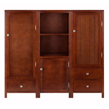 Winsome Wood Brooke Collection 3-Piece Modular Jelly Cupboard Set, Walnut 3-Piece Cupboard Set Front View