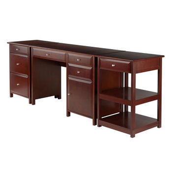 Winsome Wood Delta Collection 3-Piece Home Office Desk Set, Walnut Closed View