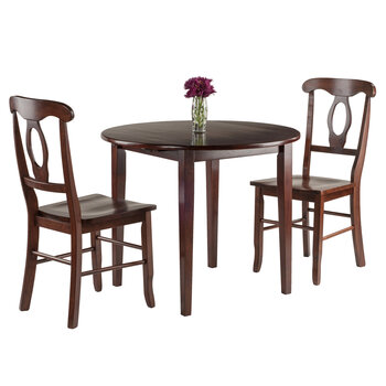 Winsome Wood Clayton Collection 3-Piece Drop Leaf Table with Key Hole-Back Chairs, Walnut 3-Piece Set w/ Key Hole Back Chairs Prop View