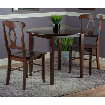 Winsome Wood Clayton Collection 3-Piece Drop Leaf Table with Key Hole-Back Chairs, Walnut