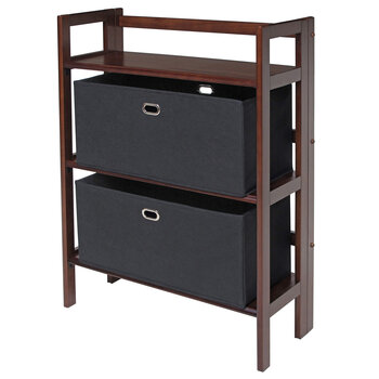 Winsome Wood Torino Collection 3-Piece Storage Shelf with 2 Foldable Fabric Baskets, Walnut and Black 3-Piece Set w/ 2 Baskets Product View