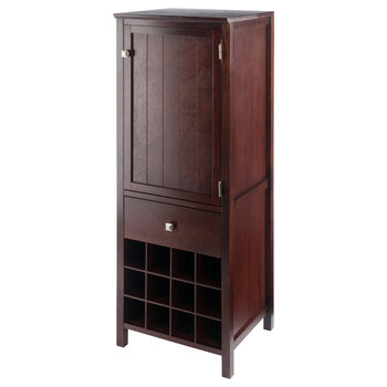 Winsome Wood Brooke Collection Jelly 3-Section Cupboard, 1-Drawer, Wine Storage, Walnut Product View