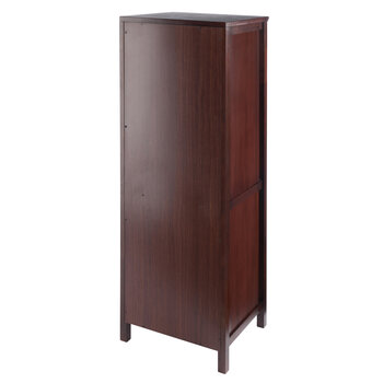 Winsome Wood Brooke Collection Jelly 3-Section Cupboard, 1-Drawer, Wine Storage, Walnut Angle Back View