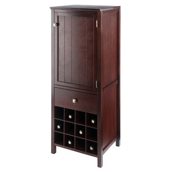 Winsome Wood Brooke Collection Jelly 3-Section Cupboard, 1-Drawer, Wine Storage, Walnut Prop View