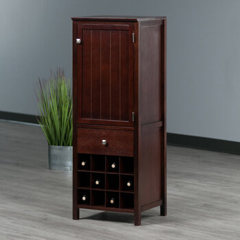 Winsome Wood Brooke Collection Jelly 3-Section Cupboard, 1-Drawer, Wine Storage, Walnut 