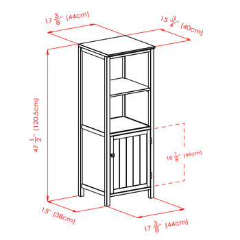Winsome Wood Brooke Collection 2-Section Cupboard Open Shelf Dimensions