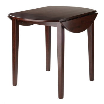 Winsome Wood Clayton Collection Round Drop Leaf Dining Table, Walnut Folded Angle View