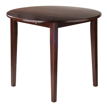 Winsome Wood Clayton Collection Round Drop Leaf Dining Table, Walnut Opened View