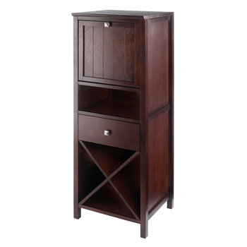 Winsome Wood Brooke Collection Jelly 4-Section Cupboard, 1-Drawer, Wine Storage, Walnut Product View