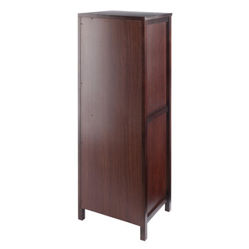 Winsome Wood Brooke Collection Jelly 4-Section Cupboard, 1-Drawer, Wine Storage, Walnut Angle Back View