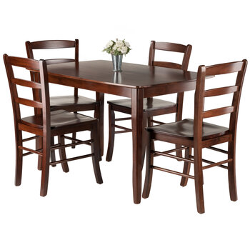 Winsome Wood Inglewood Collection 5-Piece Dining Table with Ladder-back Chairs, Walnut 5-Piece Set w/ Ladder Back Chairs Prop View