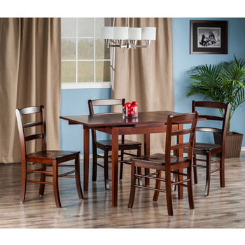 Winsome Wood Pulman Collection 5-Piece Set Extension Table with with 4 Ladder Back Chairs in Walnut, 48-1/32" W x 29-59/64" D x 29-19/64" H