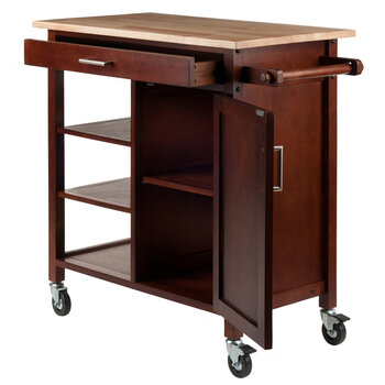 Winsome Wood Marissa Collection Kitchen Cart, Walnut Opened View