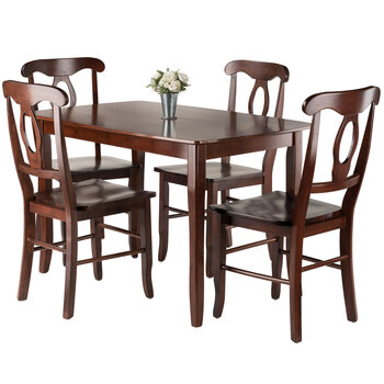 Winsome Wood Inglewood Collection 5-Piece Dining Table with Key Hole Back Chairs, Walnut 5-Piece Set w/ Key Hole Back Chairs Prop View