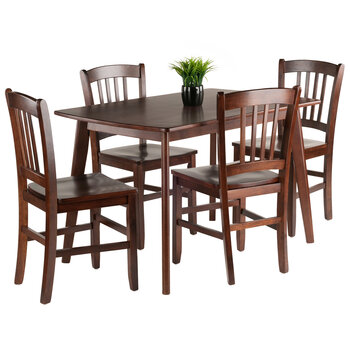 Winsome Wood Shaye Collection 5-Piece Dining Table with Slat Back Chairs, Walnut 5-Piece Set w/ Slat Back Chairs Prop View