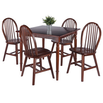 Winsome Wood Mornay Collection 5-Piece Dining Table with Windsor Chairs, Walnut 5-Piece Set w/ Windsor Chairs Prop View