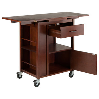 Winsome Wood Gregory Collection Extendable Top Kitchen Cart, Walnut Opened View