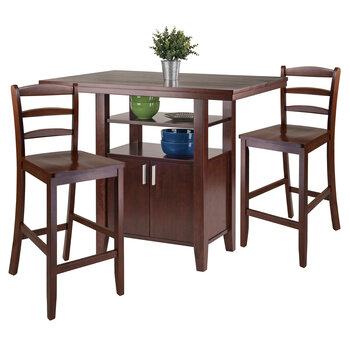 Winsome Wood Albany Collection 3-Piece High Table Ladder-back Counter Stools, Walnut Counter Stool Prop View