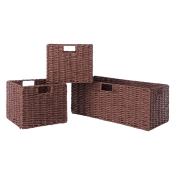 Winsome Wood Tessa Collection 3-Piece Foldable Woven Rope Basket Set, Walnut 3-Piece Basket Set Product View