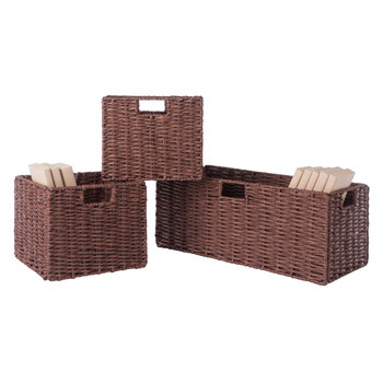 Winsome Wood Tessa Collection 3-Piece Foldable Woven Rope Basket Set, Walnut 3-Piece Basket Set Prop View