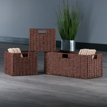 Winsome Wood Tessa Collection 3-Piece Foldable Woven Rope Basket Set, Walnut 