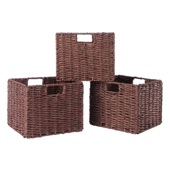Winsome Wood Tessa Collection 3-Piece Foldable Woven Rope Basket Set, Walnut 3-Piece Basket Set Product View