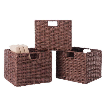 Winsome Wood Tessa Collection 3-Piece Foldable Woven Rope Basket Set, Walnut 3-Piece Basket Set Prop View