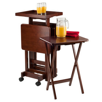 Isabelle 6 Piece Folable Snack Table Set in Natural or Walnut with