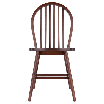 Winsome Wood Windsor Collection 2-Piece Chair Set with Contoured Seats and Double Cross-Bar Leg Support, Walnut Front View