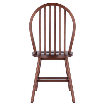 Winsome Wood Windsor Collection 2-Piece Chair Set with Contoured Seats and Double Cross-Bar Leg Support, Walnut Back View