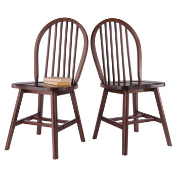 Winsome Wood Windsor Collection 2-Piece Chair Set with Contoured Seats and Double Cross-Bar Leg Support, Walnut Prop View