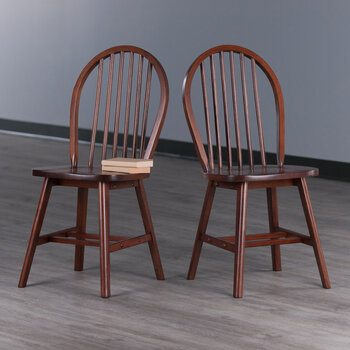 Winsome Wood Windsor Collection 2-Piece Chair Set with Contoured Seats and Double Cross-Bar Leg Support, Walnut