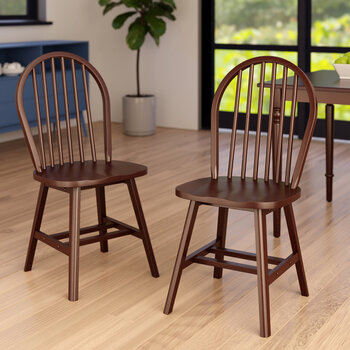 Winsome Wood Windsor Collection 2-Piece Chair Set with Contoured Seats and Double Cross-Bar Leg Support, Walnut Room View